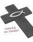 Preview: Wandkreuz 23 x 15 cm Schiefer mit Fischsymbol