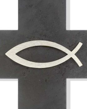 Wandkreuz 23 x 15 cm Schiefer mit Fischsymbol