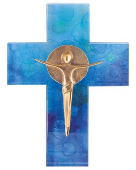 Wandkreuz Glas 13 x 18 cm Christuskörper Bronze