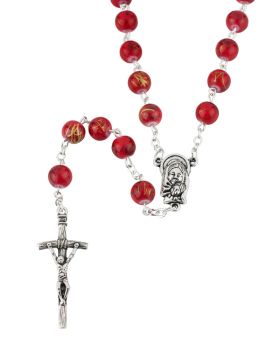 Rosenkranz mit Glasperlen rot 8 mm Ø, Antikoptik - Kirchenbedarf