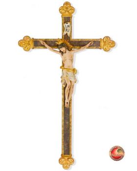 Wandkreuz barock 55x30cm Holz geschnitzt antik gefasst