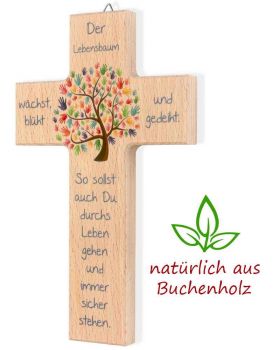 Kinderkreuz Lebensbaum Buchenholz 20 x 12 cm