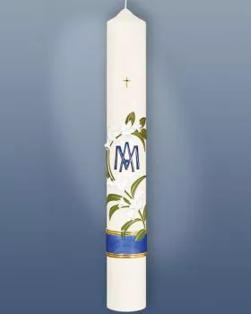 Marienkerze 600 x 80 mm Ave Maria mit Liliendekor