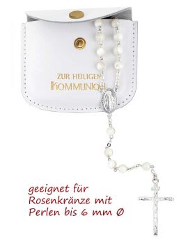 Rosenkranzetui Leder weiß ZUR HEILIGEN KOMMUNION