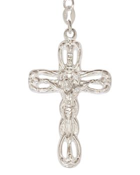 Rosenkranz Koralle hellrot Kreuz und Kette Silber