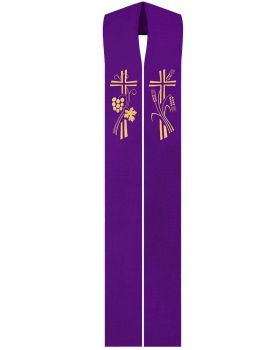 Priesterstola gestickt Kreuz, Trauben und Ähren, violett