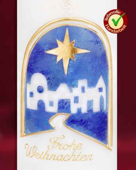 Weihnachtskerze 225x70mm Stern über Bethlehem blau