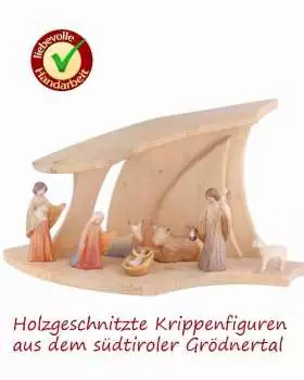 Krippe komplet 13cm mit Wasserfarben bemalt