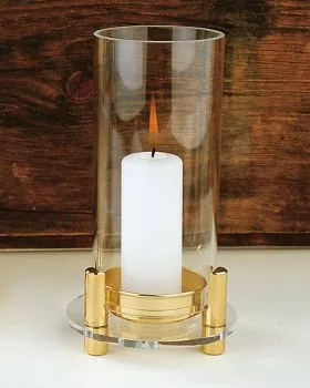 Windlicht aus Messing poliert mit Glaszylinder 20 cm