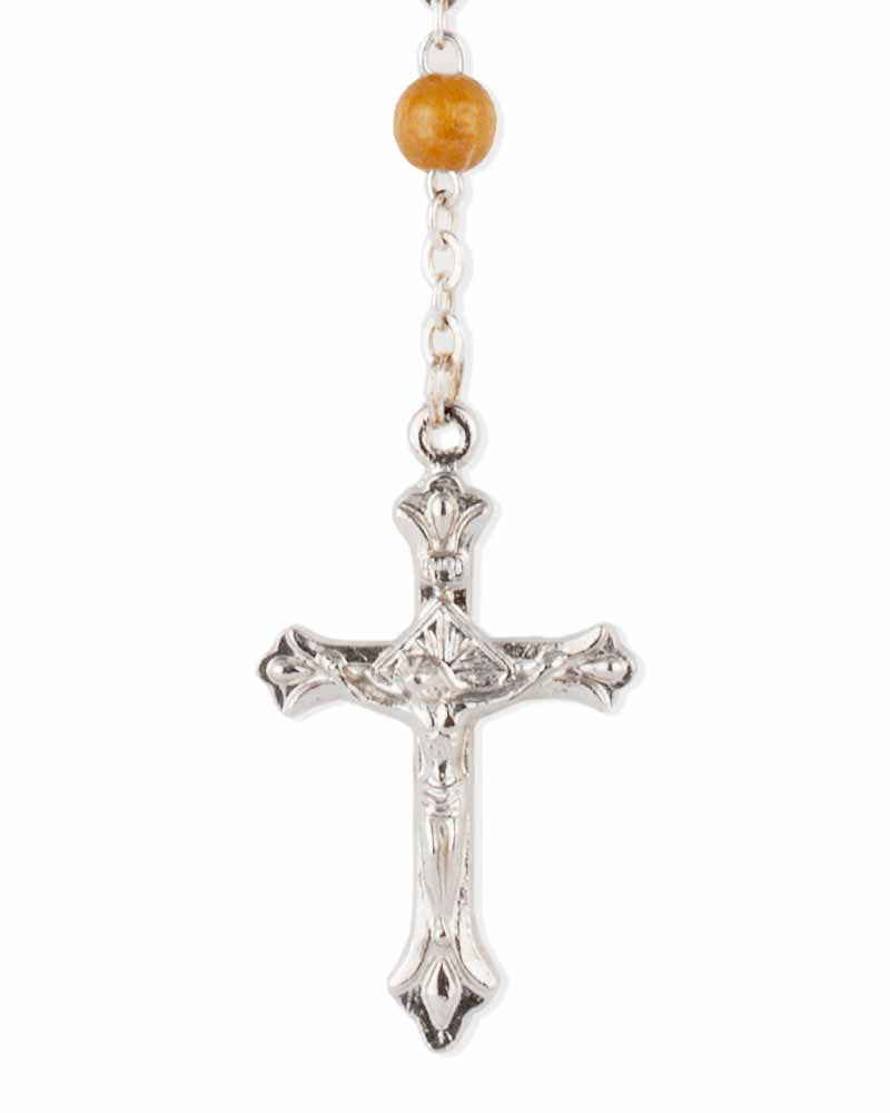 Rosenkranz echt Olivenholz Perlen 4mm Ø Kreuz 3,5 cm - Kirchenbedarf