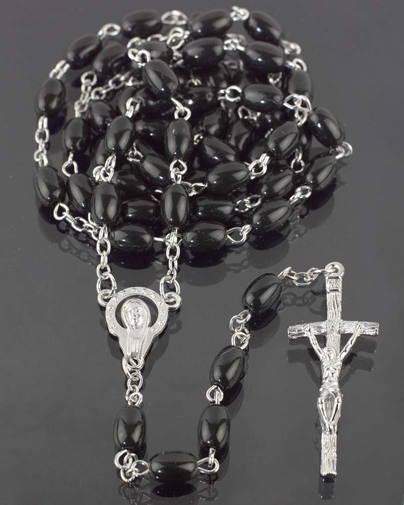Katholische schwarze Rosenkranz-Anhängerperlen mit Kreuzdekor und