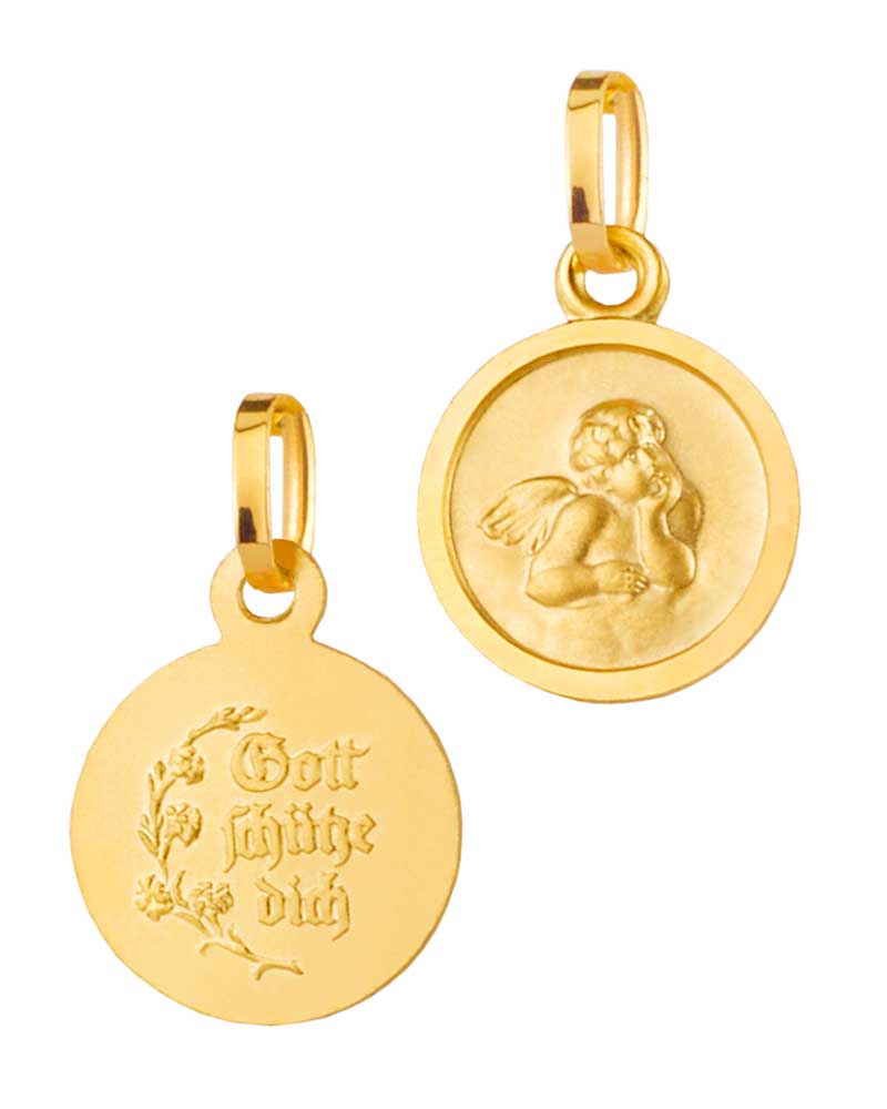 10 - Medaille Ø Gold mm Schutzengel 333 Kirchenbedarf Anhänger