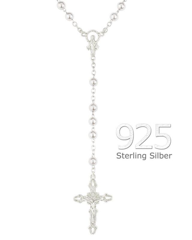 Rosenkranz Sterling Silber 925, große Perlen 6 mm Ø