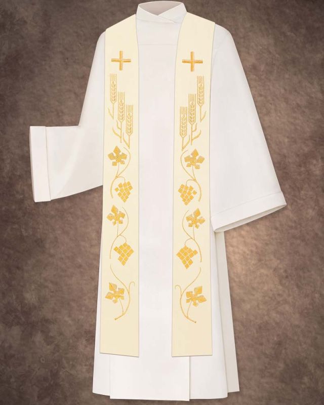 Stola Eucharistie 135 cm vollflächiges Design, weiß