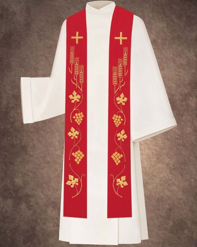 Stola Eucharistie rot 135 cm vollflächiges Design gest.