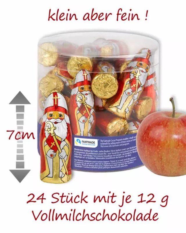 24 Stück Nikolaus 7 cm hoch aus leckerer Schokolade