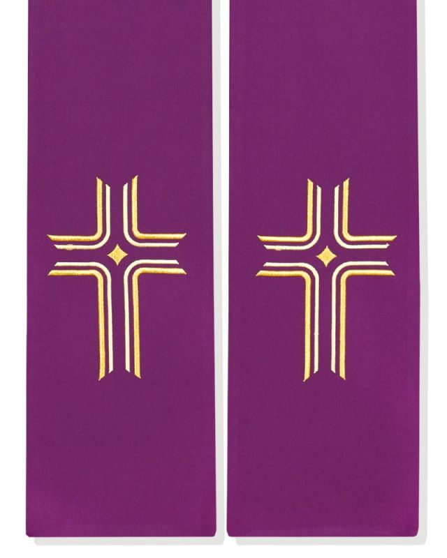 Priesterstola 130 mit gold gestickter Kreuzsymbolik, violett