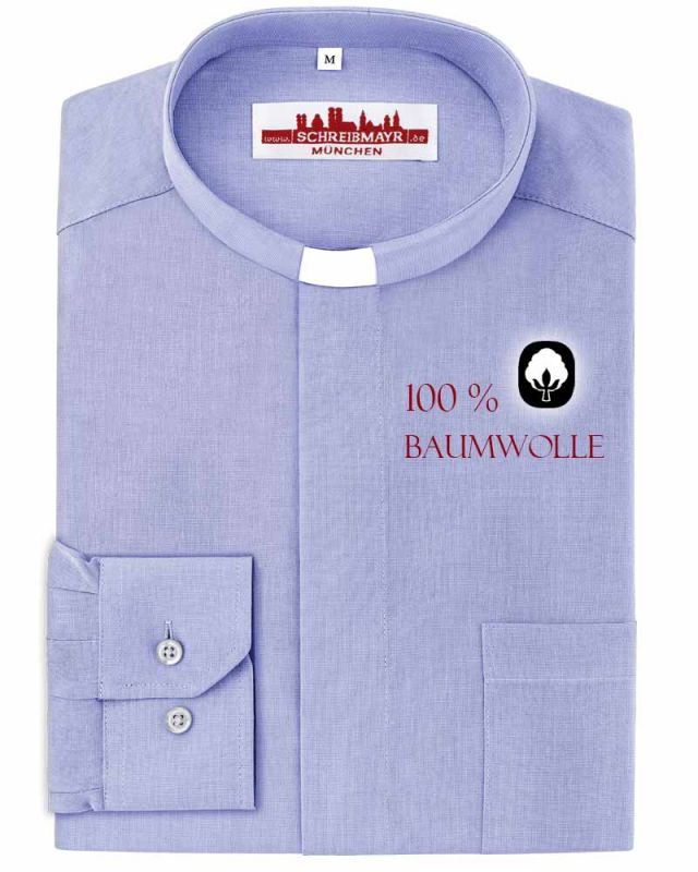 Collarhemd 100% Baumwolle Oxford Hellblau Langarm