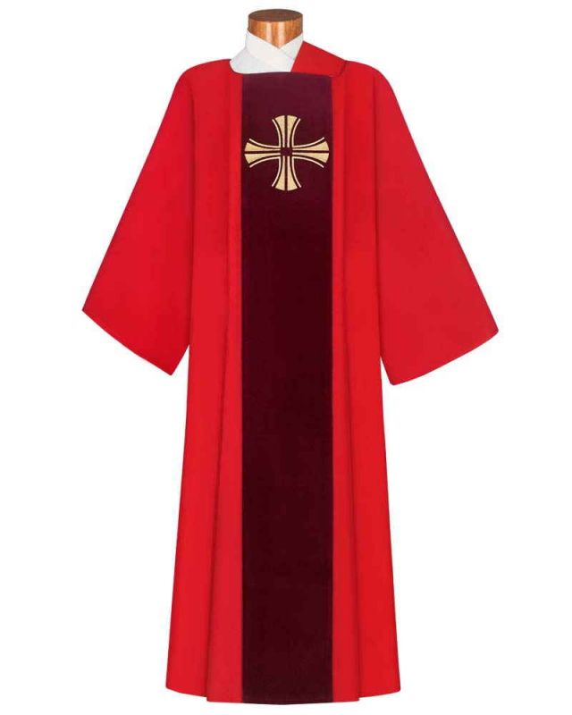 Dalmatik rot, Mittelstab Samt mit gesticktem Kreuz