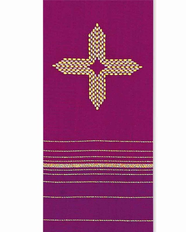 Diakonstola violett 140 cm mit gesticktem Goldkreuz