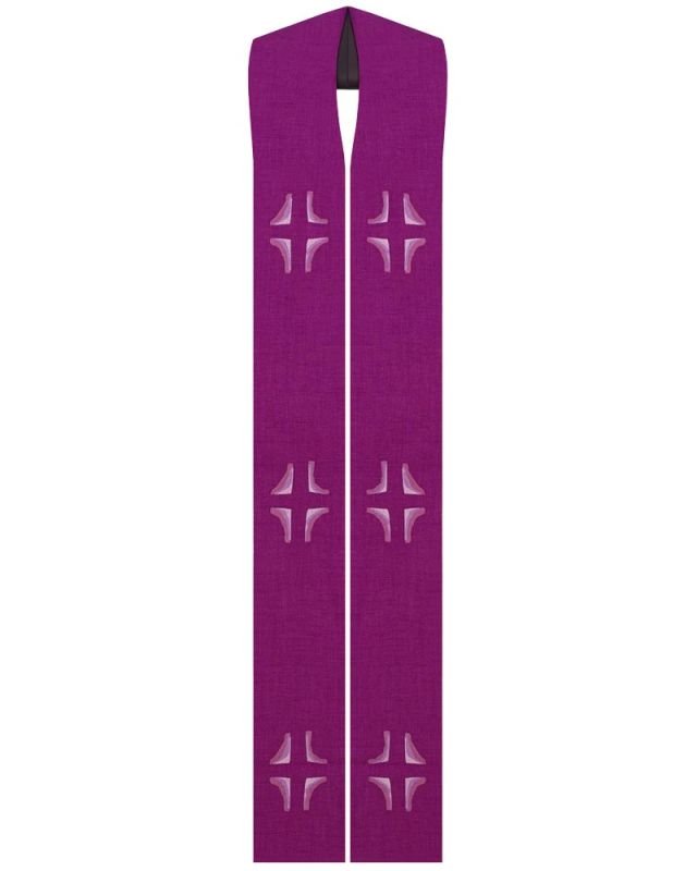 Priesterstola mit gesticktem Kreuz, violett 135 cm lang