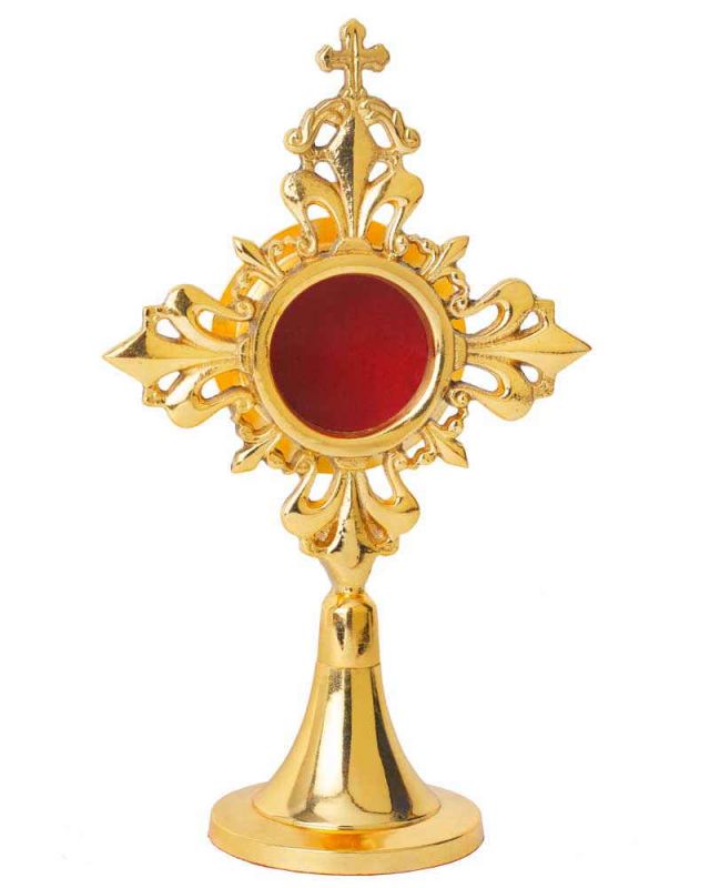 Reliquiar Messing vergoldet 16 cm Kreuz Ornament - Kirchenbedarf