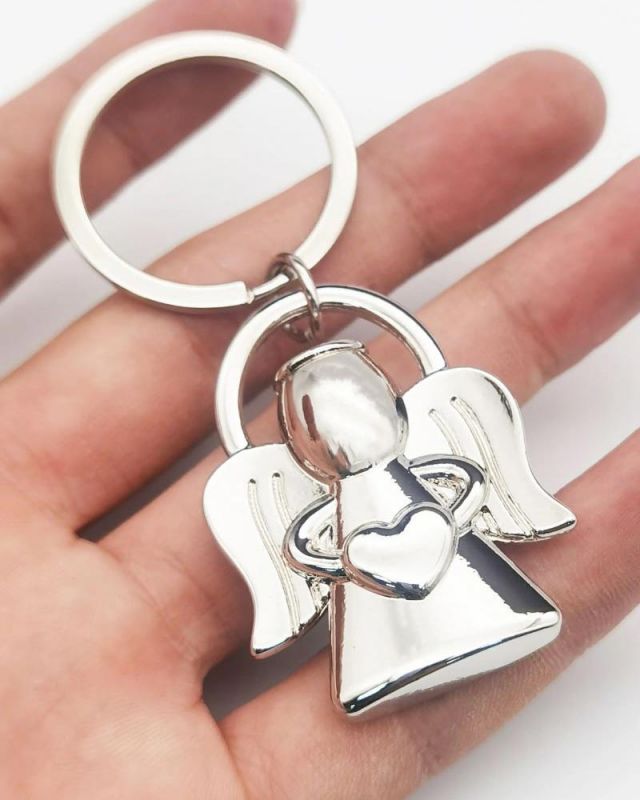 Schlüsselanhänger mit Ring 4,5 cm, Schutzengel mit Herz