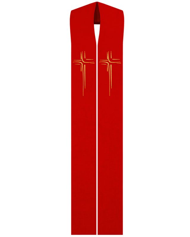 Priesterstola rot 135 cm mit gold gestickter Kreuzsymbolik