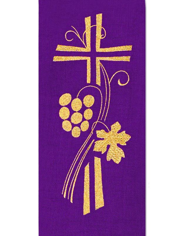 Priesterstola gestickt Kreuz, Trauben und Ähren, violett