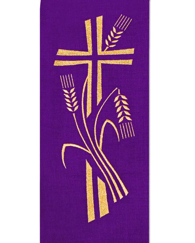 Priesterstola gestickt Kreuz, Trauben und Ähren, violett