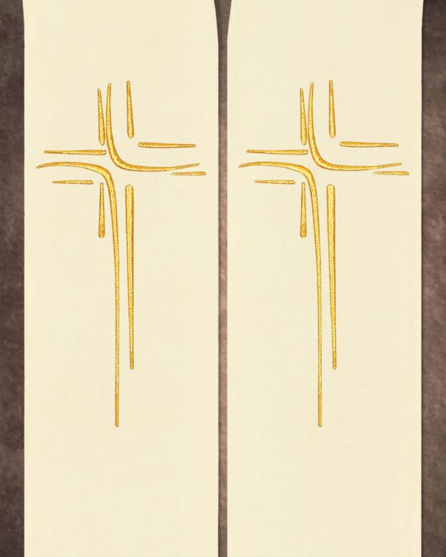 Priesterstola weiß 135 cm mit gold gestickter Kreuzsymbolik