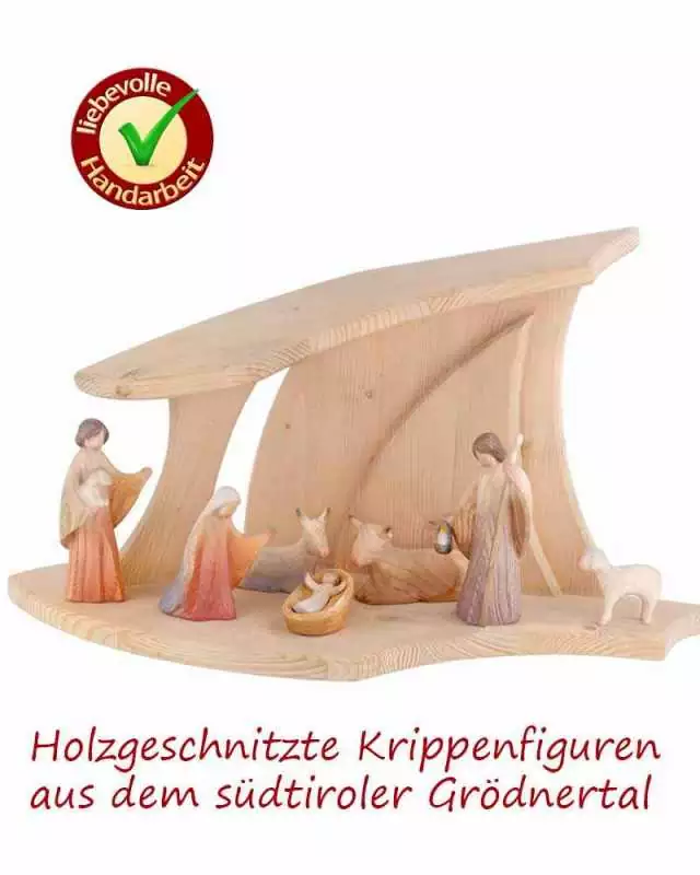 Krippe komplet 13cm mit Wasserfarben bemalt